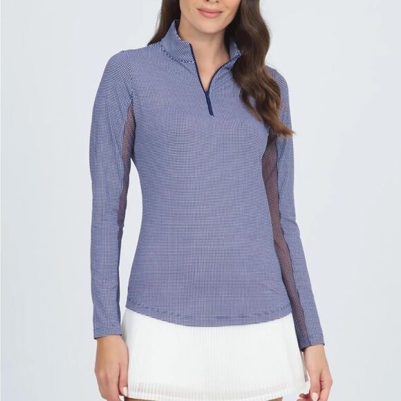 IBKUL Athleisure Wear Sun Protective UPF Cooling Purple Gingham Long Sleeve L - Picture 1 of 3